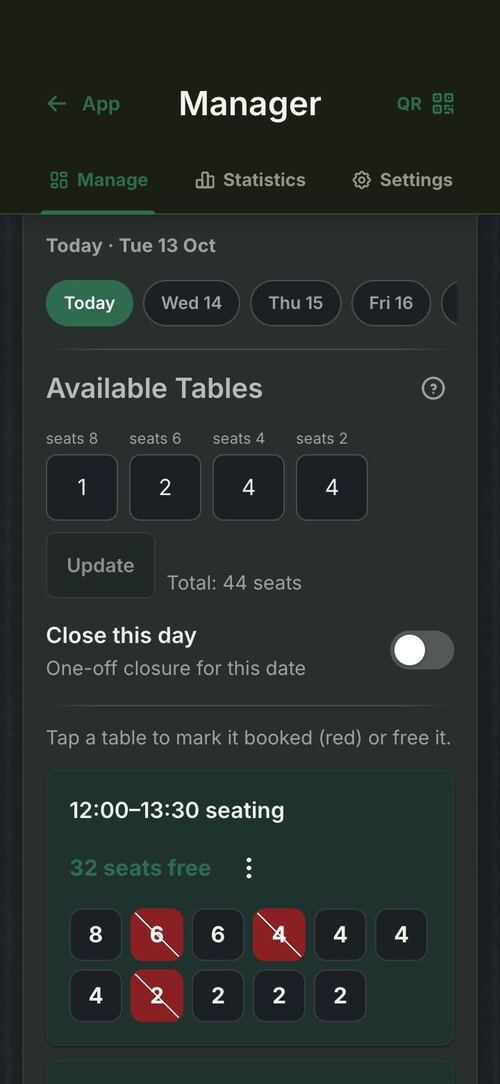 Fill a restaurant with Telaio: availability and shifts in the owner's app