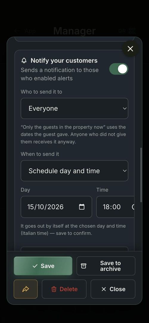 How to get more Google reviews: a message to customers, scheduled in the Manager