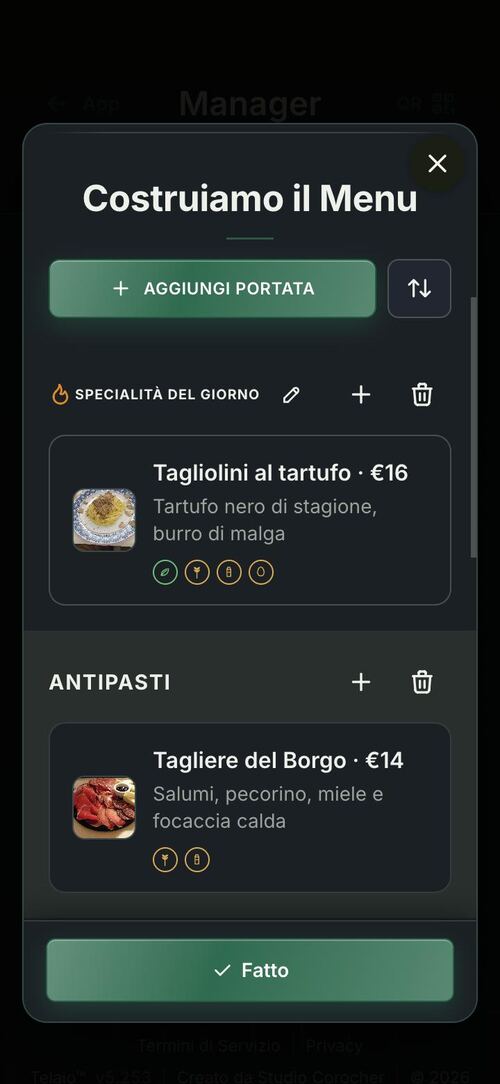 Menù digitale del ristorante: piatti, prezzi e foto cambiati dal telefono