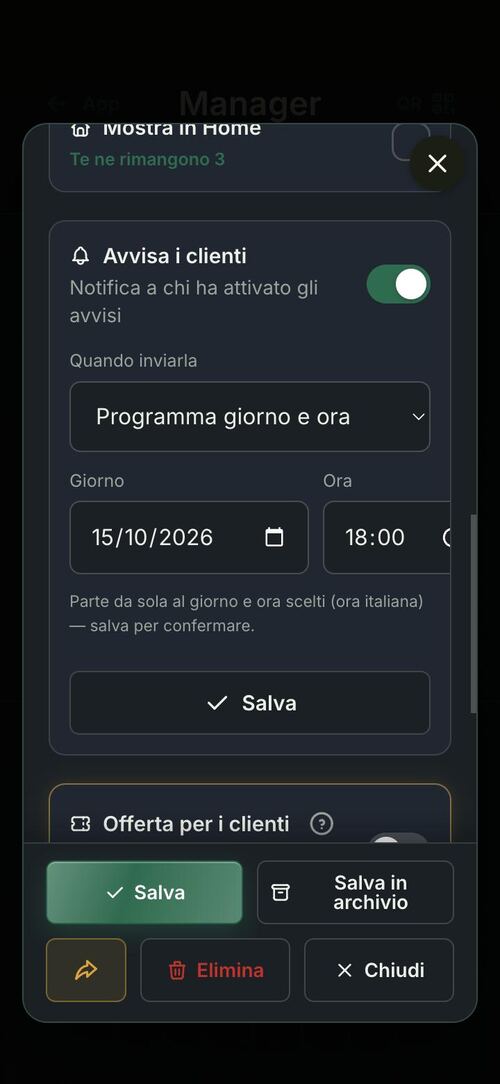 Una notifica programmata ai clienti del negozio