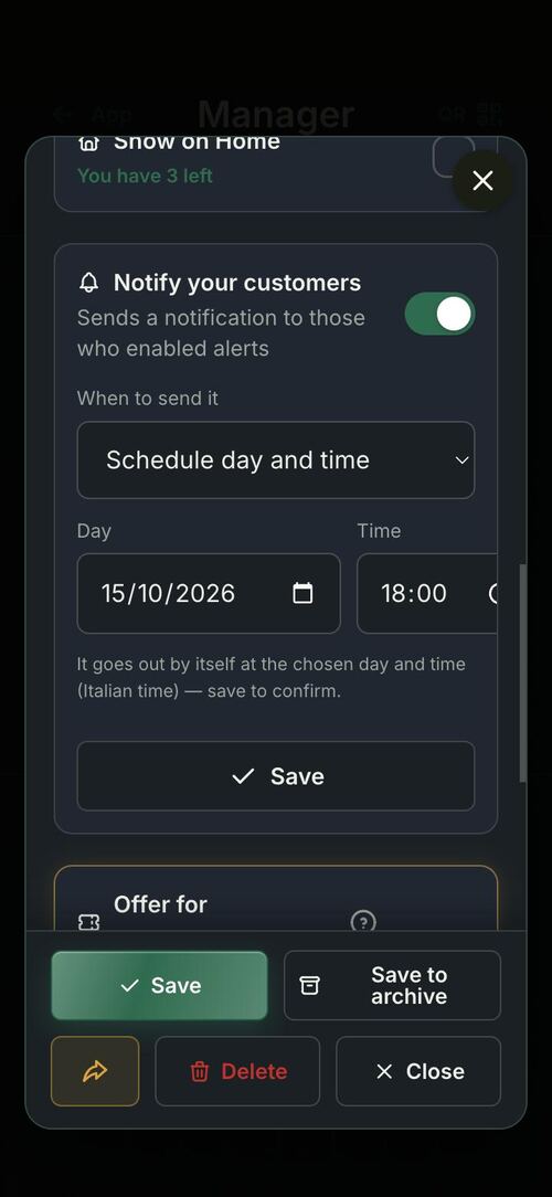 The scheduled notification